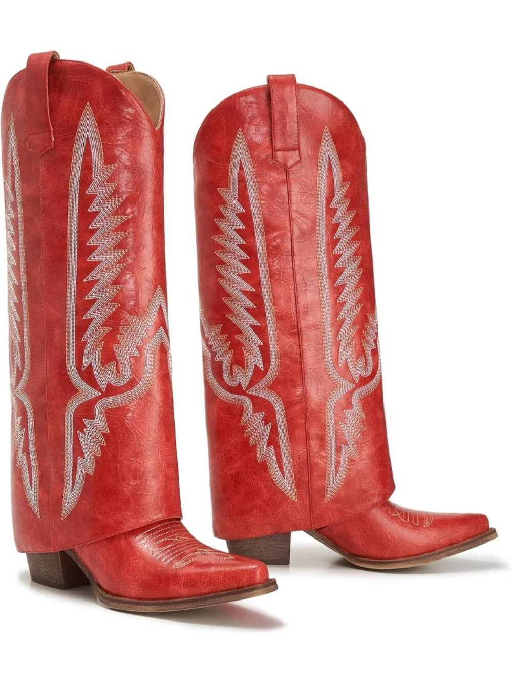 Women's Red Pointed Toe Wedge Heel Side Zipper Knee High Shark Boots
